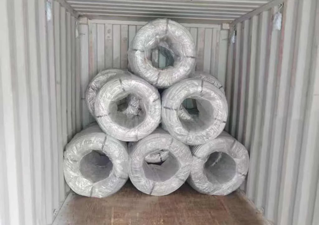 galvanized binding wire coils loaded into container for export to East Africa Dar es Salaam port